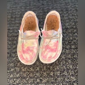 Hey Dude Wally Youth Size 12 Tie Dye Pink Slip On Shoes Lightweight Comfort